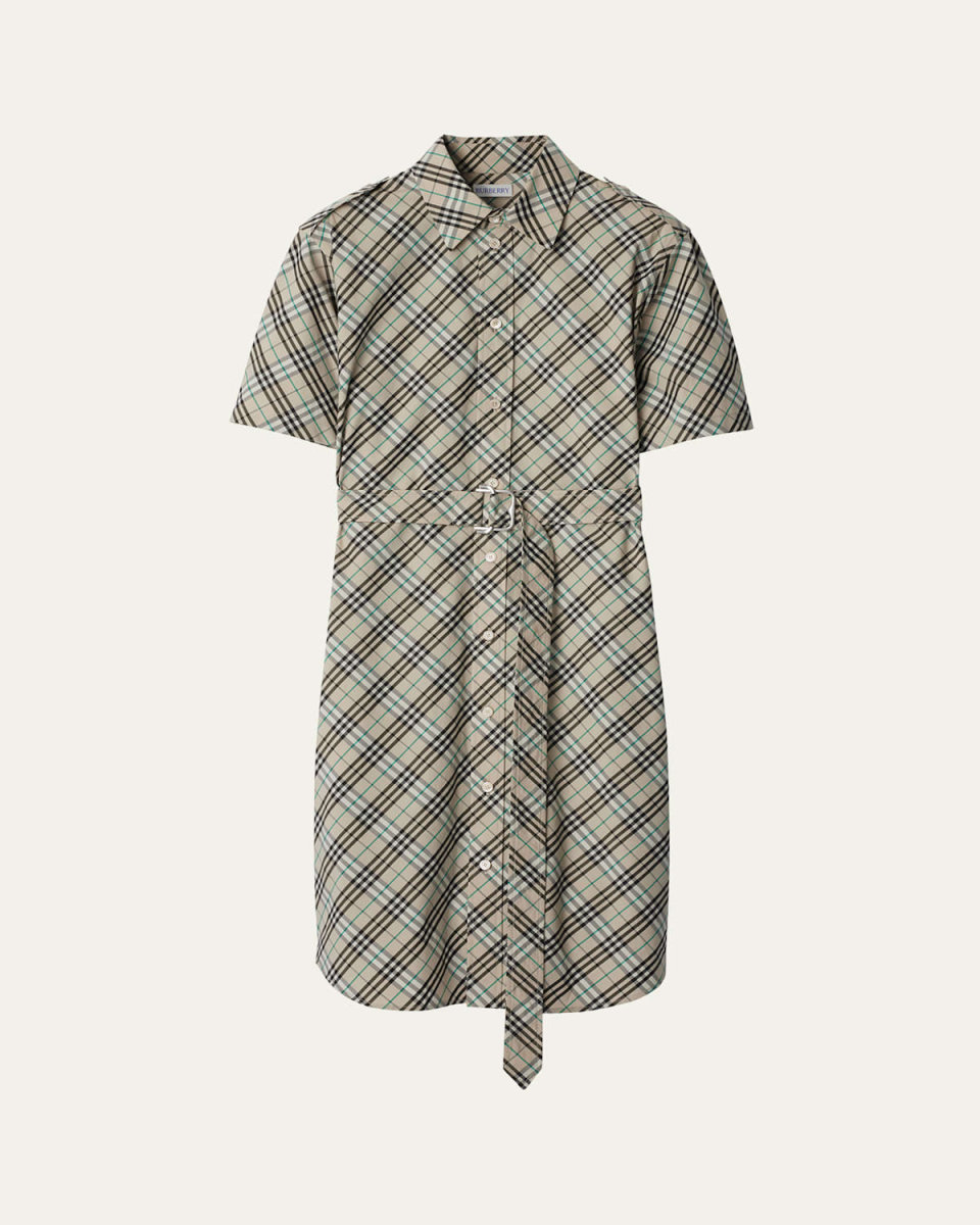Check Belted Shirt Dress